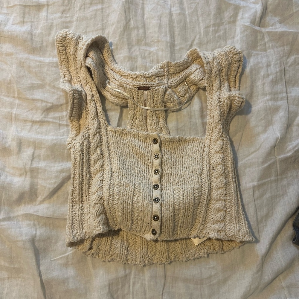 Free People Cream Knit Sweater Vest